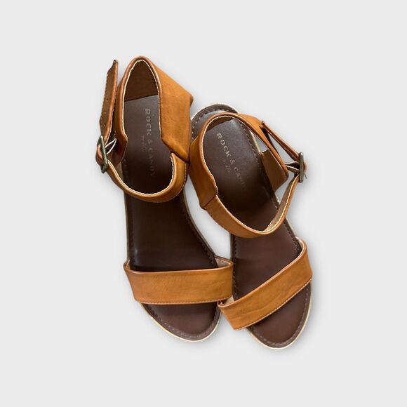 Rock & Candy Women's Tan Flat Ankle Strap Sandals Size 9.5 Summer Versatile Boho - Picture 4 of 4